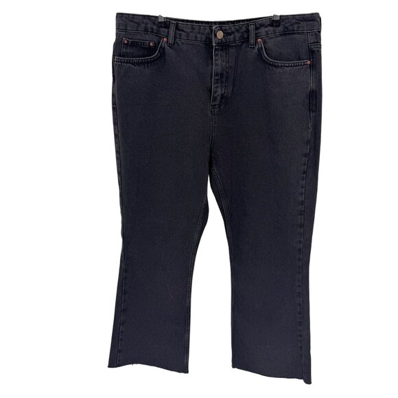 Topshop High Rise Straight Leg Plus Jeans Womens 16 Black Cotton Raw Hem NEW - Picture 1 of 9